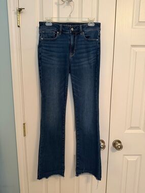 American Eagle Dark Wash High Rise Skinny Kick Boot Next Level Stretch 6